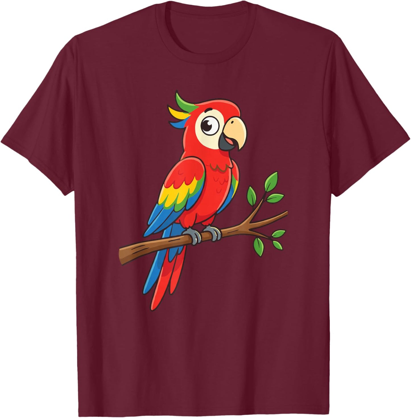 Colorful Cartoon Parrot Macaw Tropical Jungle Bird T-Shirt - T-Shirt | Maroon