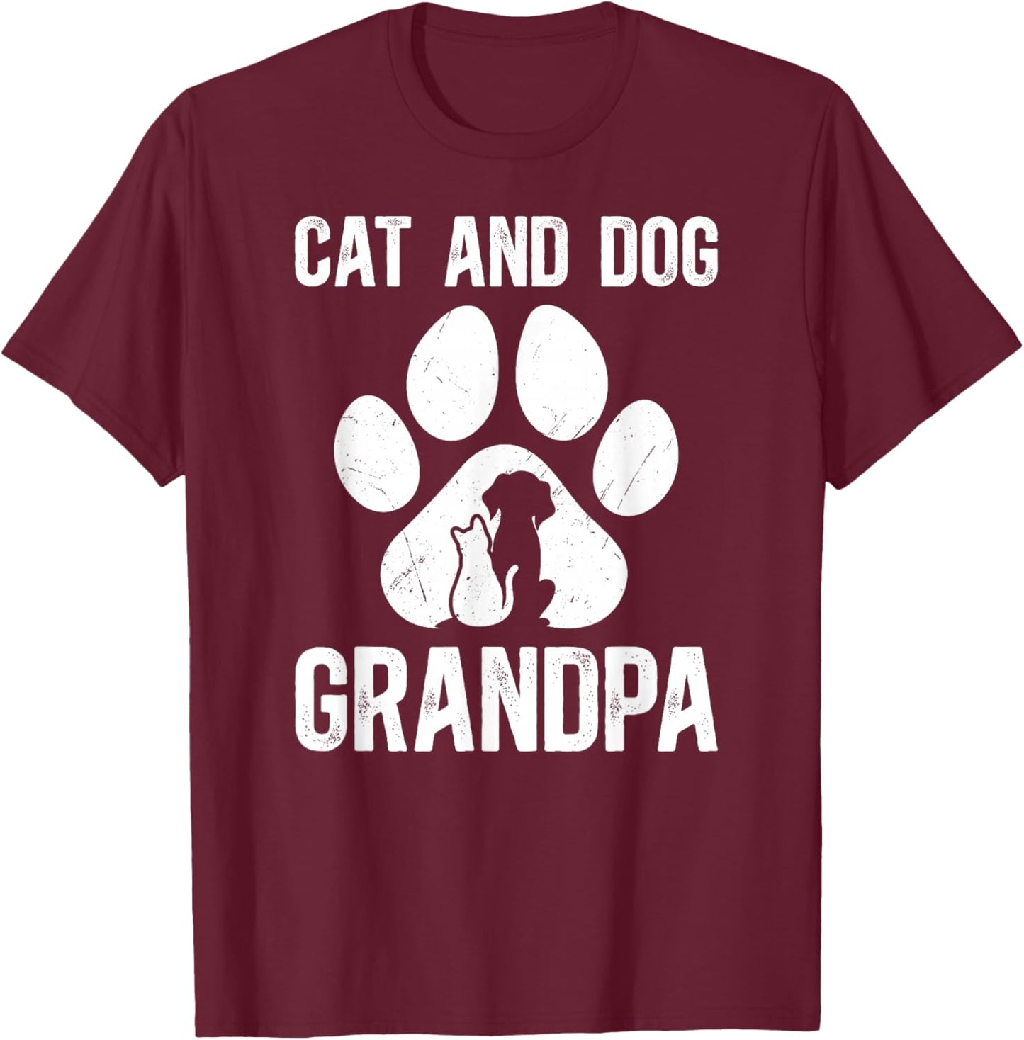Cat and Dog Grandpa Proud Dog and Cat Owner T-Shirt - T-Shirt | Maroon