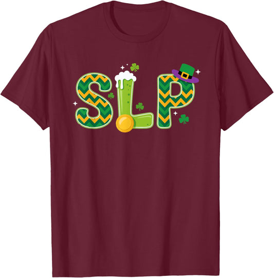 SLP St Patrick's Day Speech Therapist T-Shirt - T-Shirt | Maroon