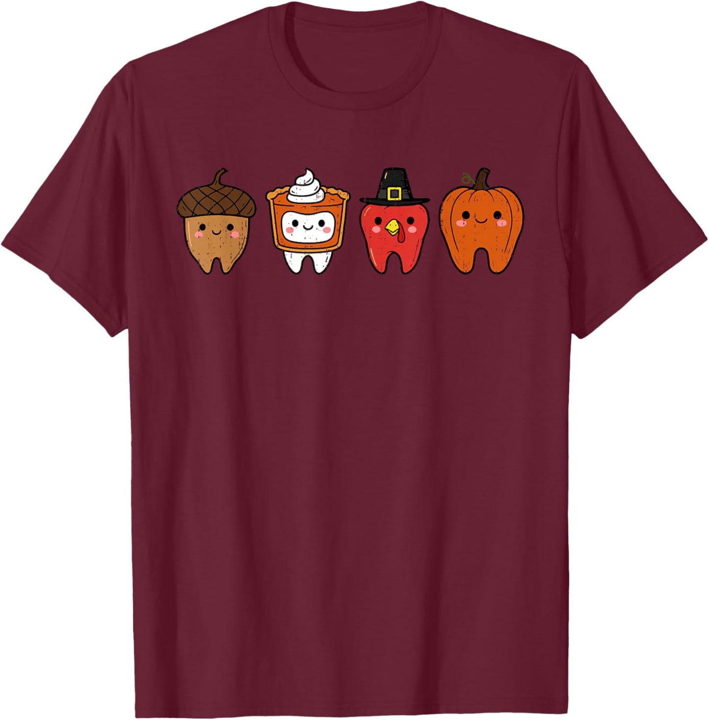 Cute Teeth Turkey Tooth Dental Squad Thanksgiving Fall T-Shirt - T-Shirt | Maroon