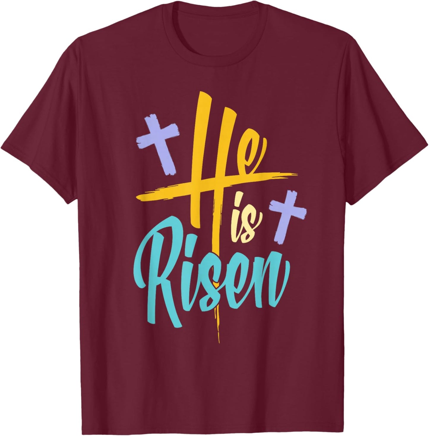 Easter He is Risen Jesus Cross Christian Men Women Kids T-Shirt - T-Shirt | Maroon