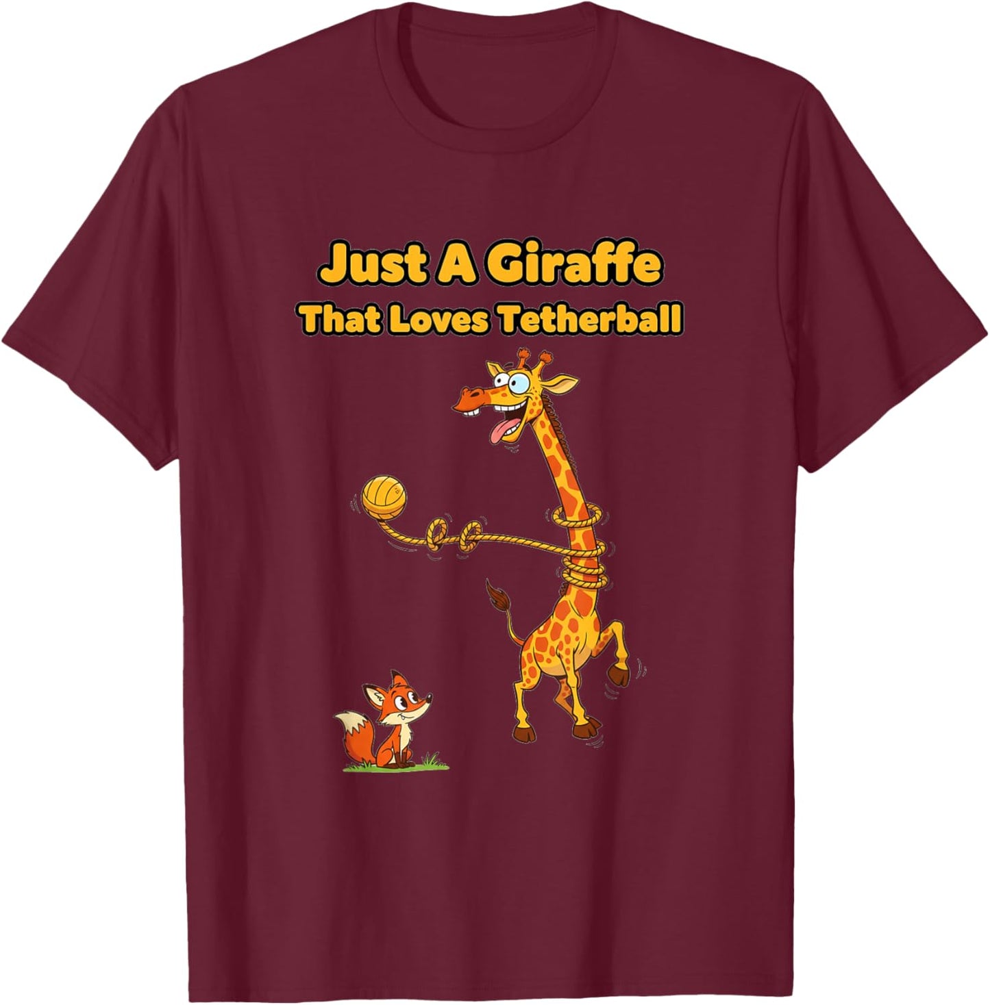 Just A Giraffe That Loves Tetherball Funny Zoo Animals T-Shirt - T-Shirt | Maroon