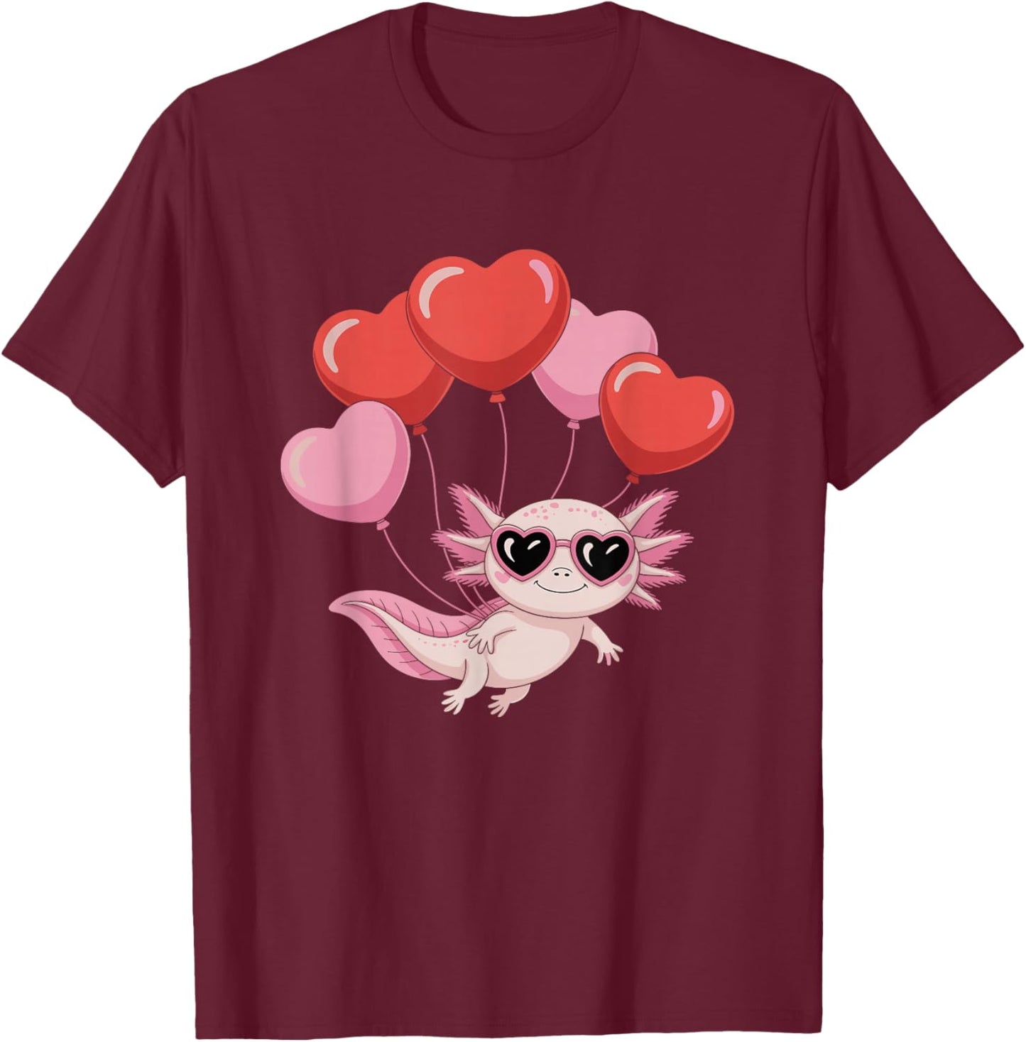 Axolotl Heart Balloons Axolotl Valentines Day Girls Women T-Shirt - T-Shirt | Maroon