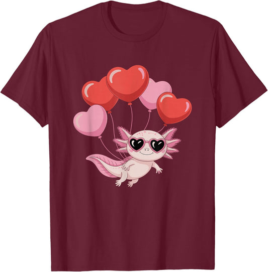 Axolotl Heart Balloons Axolotl Valentines Day Girls Women T-Shirt - T-Shirt | Maroon