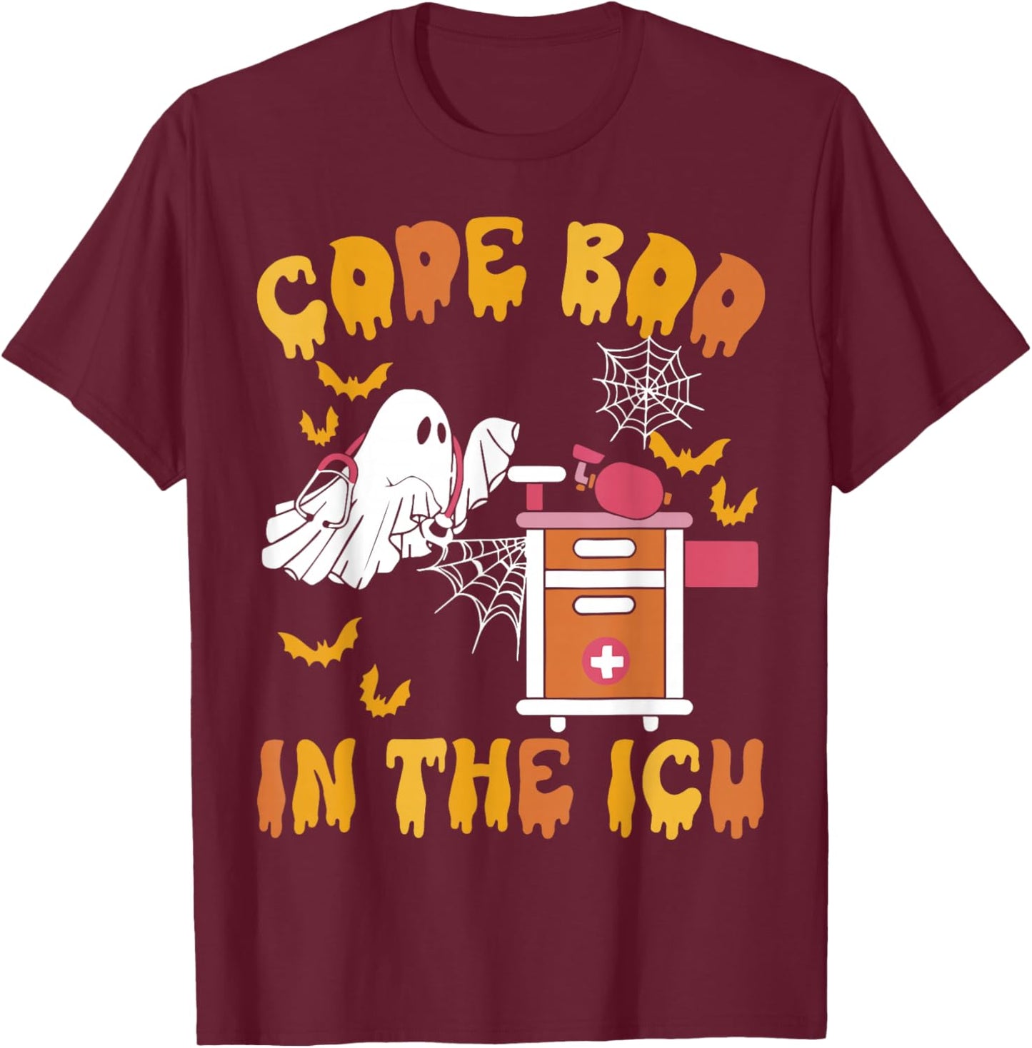 Code Boo in The ICU Ghost Nurse Halloween Spooky Season T-Shirt - T-Shirt | Maroon