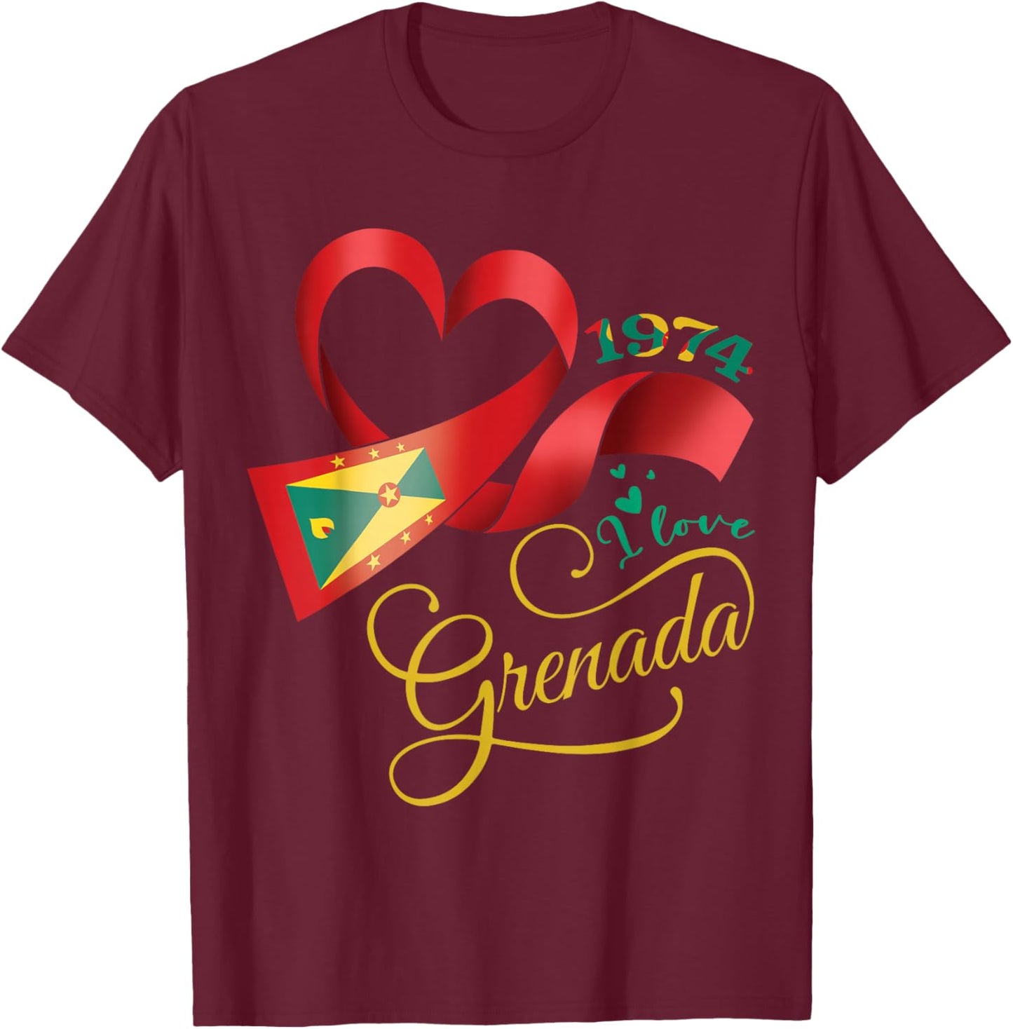 I Love 1974 Grenada Grenadian Independence Grenada Day T-Shirt - T-Shirt | Maroon
