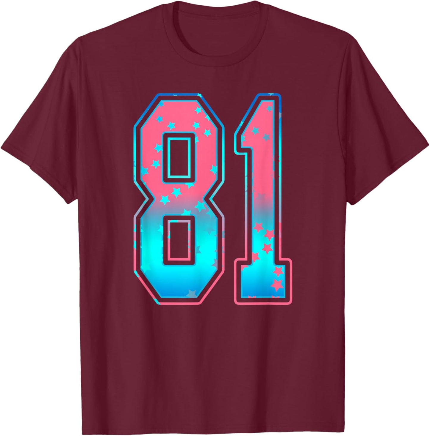 Pink and Cyan Blue Number 81 Jersey Player Uniform #81 Fan T-Shirt - T-Shirt | Maroon