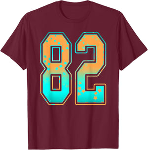 Mint Green Teal Orange Number 82 Jersey Player Uniform #82 T-Shirt - T-Shirt | Maroon