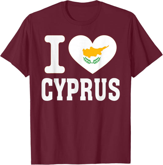 I Love Cyprus Heart Souvenir Lovers Pride Travel T-Shirt - T-Shirt | Maroon