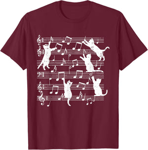 Cats Playing Music Notes Funny Kitten Musician Women Men Kid T-Shirt - T-Shirt | Maroon