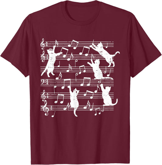Cats Playing Music Notes Funny Kitten Musician Women Men Kid T-Shirt - T-Shirt | Maroon