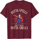 Outta Spells But Not Outta Shells Wizard Humor Fantasy T-Shirt - T-Shirt | Maroon