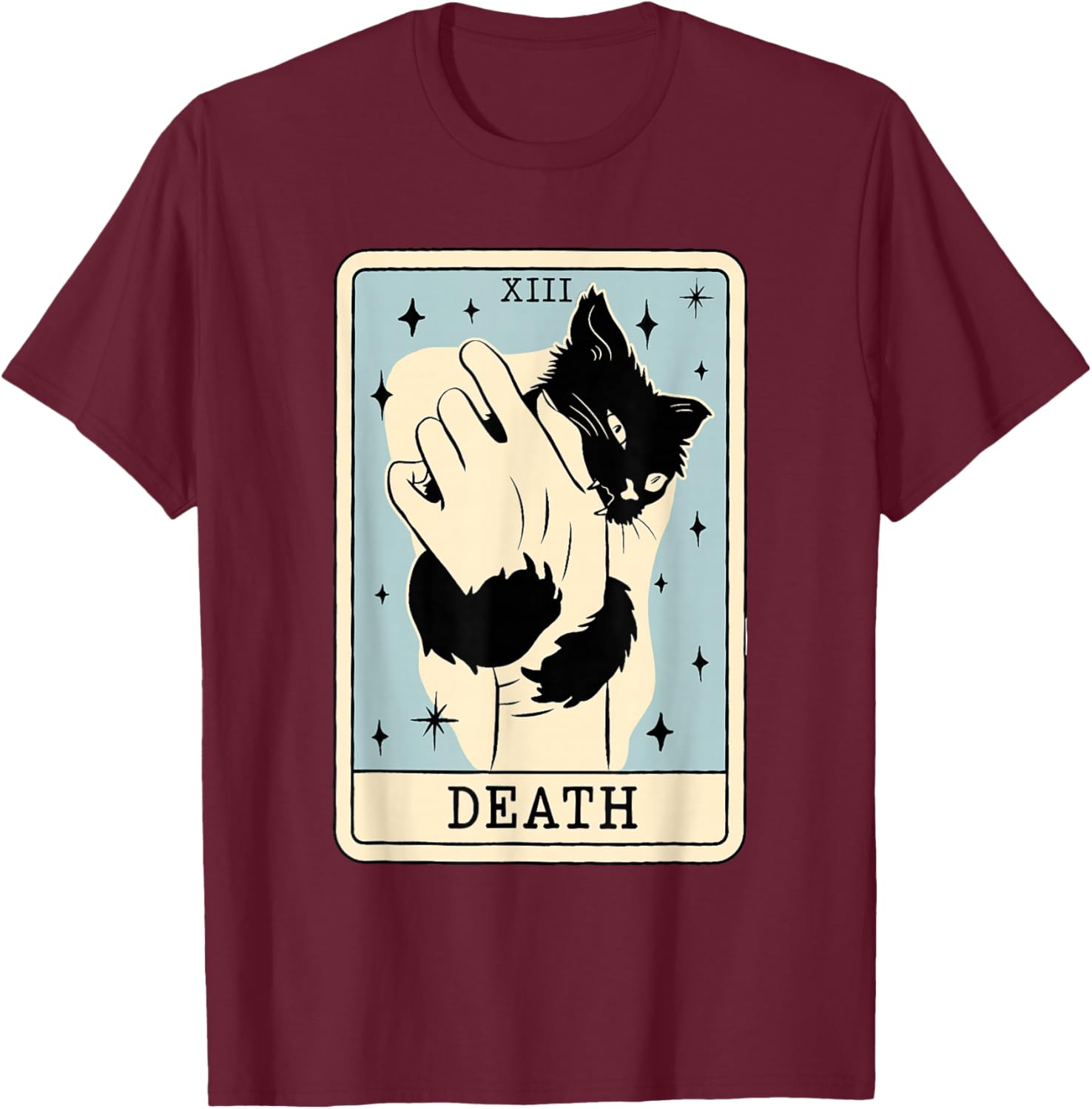 Black Cat Tarot Death Halloween Witchy Cat Lover Men Women T-Shirt - T-Shirt | Maroon