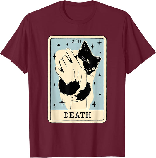 Black Cat Tarot Death Halloween Witchy Cat Lover Men Women T-Shirt - T-Shirt | Maroon