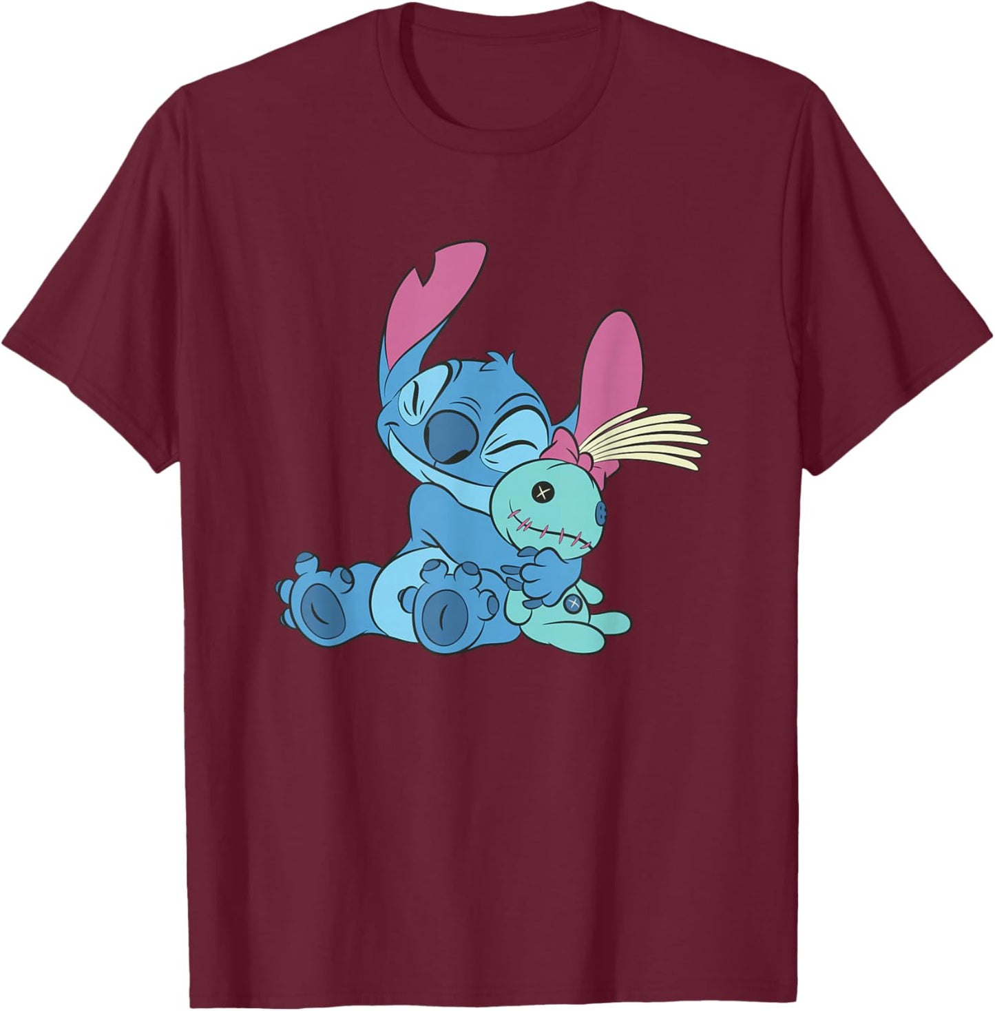 Disney Lilo and Stitch Hugging Scrump Plush T-Shirt - T-Shirt | Maroon