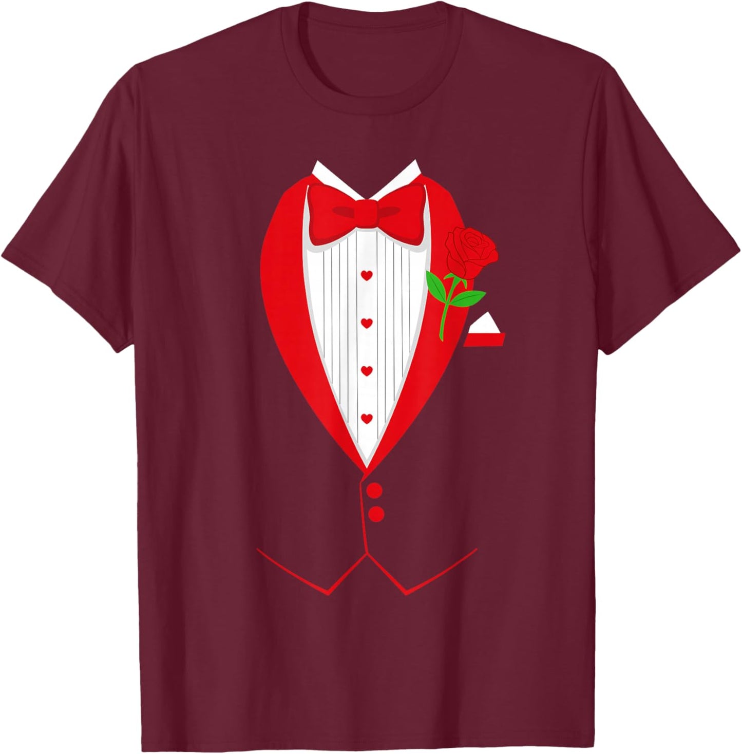 Funny Bow Tie Tuxedo Formal Party Valentines Day Costume T-Shirt - T-Shirt | Maroon