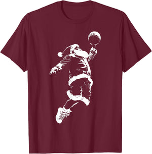 Santa Claus Slam Basketball Dunk Funny Christmas Holiday T-Shirt - T-Shirt | Maroon