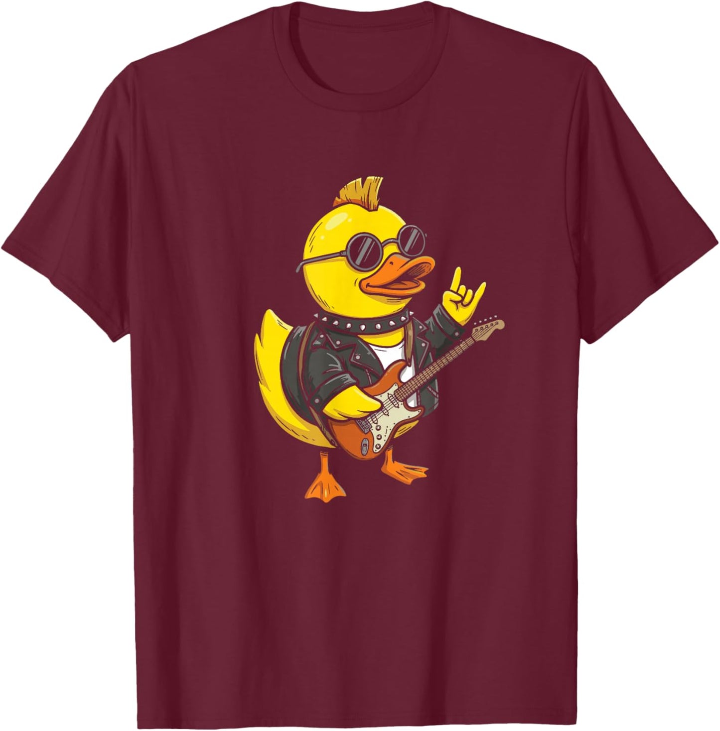 Rubber Duckie Playing Guitar Rock 'n' Roll Rubber Duck T-Shirt - T-Shirt | Maroon