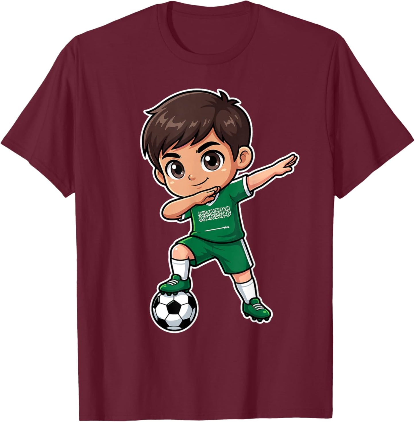 Saudi Arabia Dab Kid Goal Cartoon Saudi Flag for Boys Kids T-Shirt - T-Shirt | Maroon