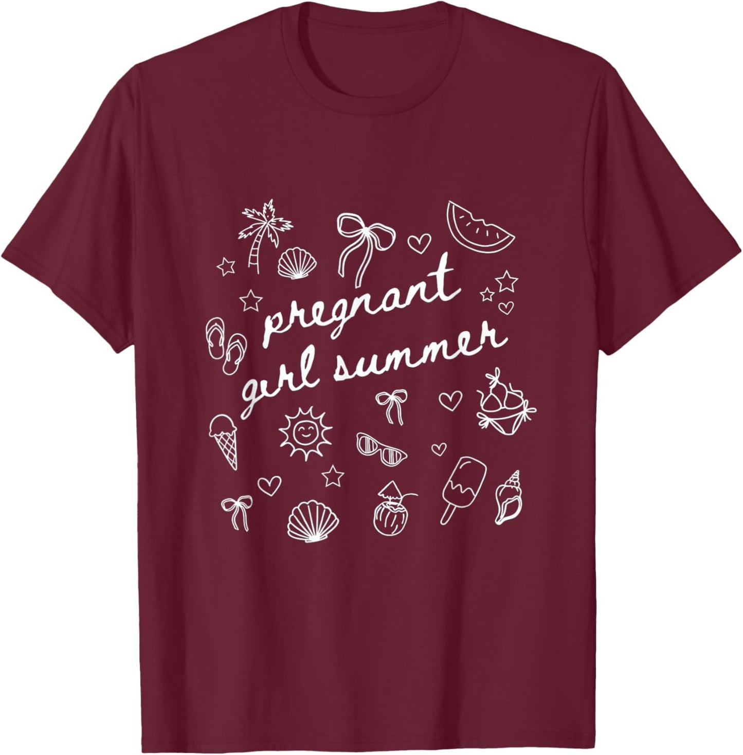 Pregnant Girl Summer Funny Baby Announcement T-Shirt - T-Shirt | Maroon