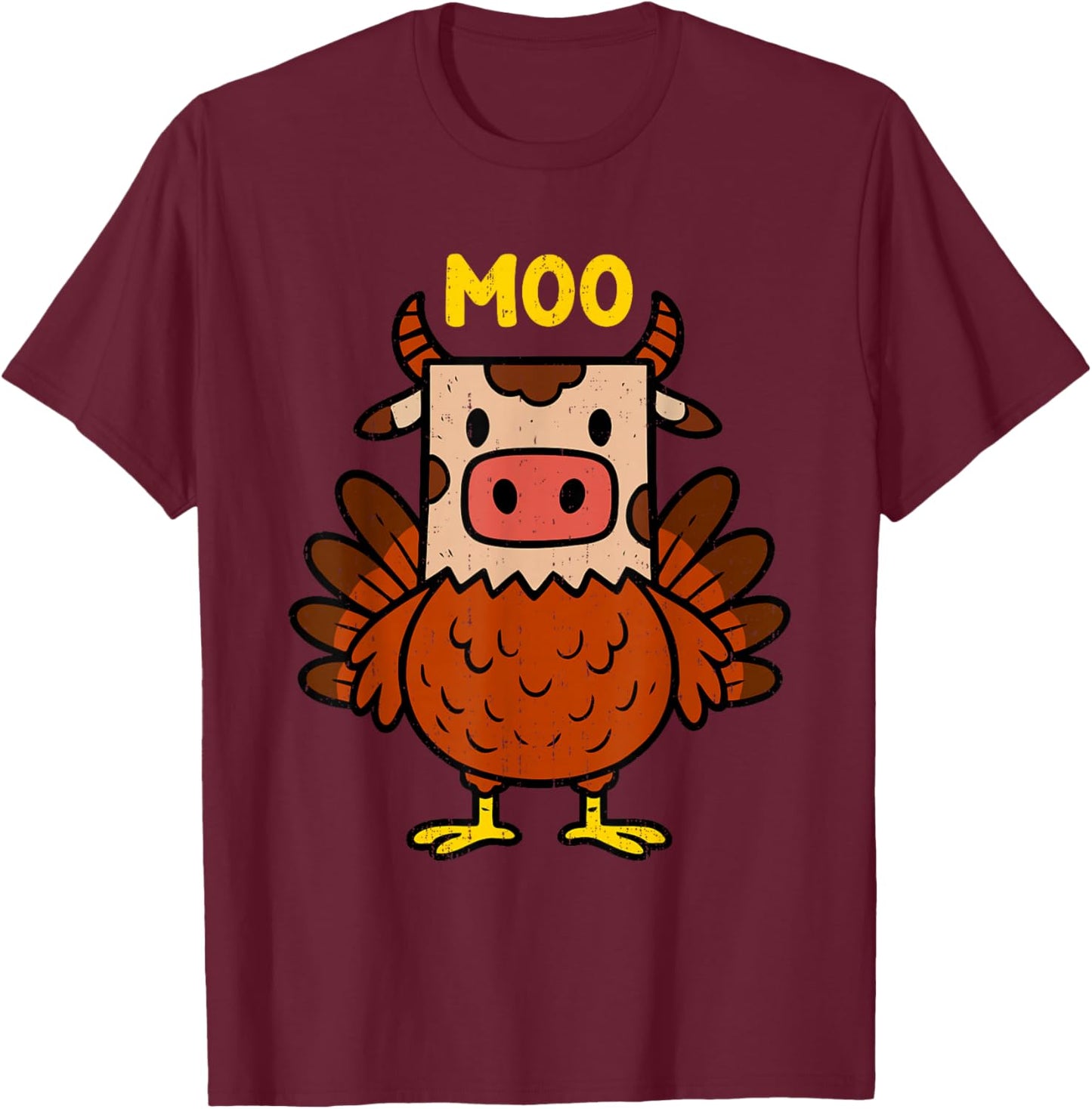 Funny Turkey Cow Moo Fall Autumn Thanksgiving Costume Farmer T-Shirt - T-Shirt | Maroon