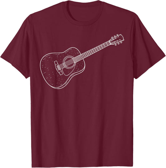 Acoustic Guitar Illustration T-Shirt - T-Shirt | Maroon