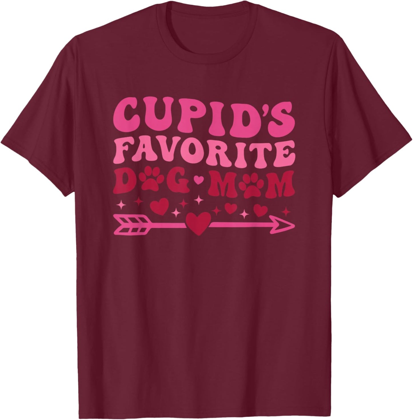 Cupid's Favorite Dog Mom Valentine's Day Fur Mama Retro T-Shirt - T-Shirt | Maroon