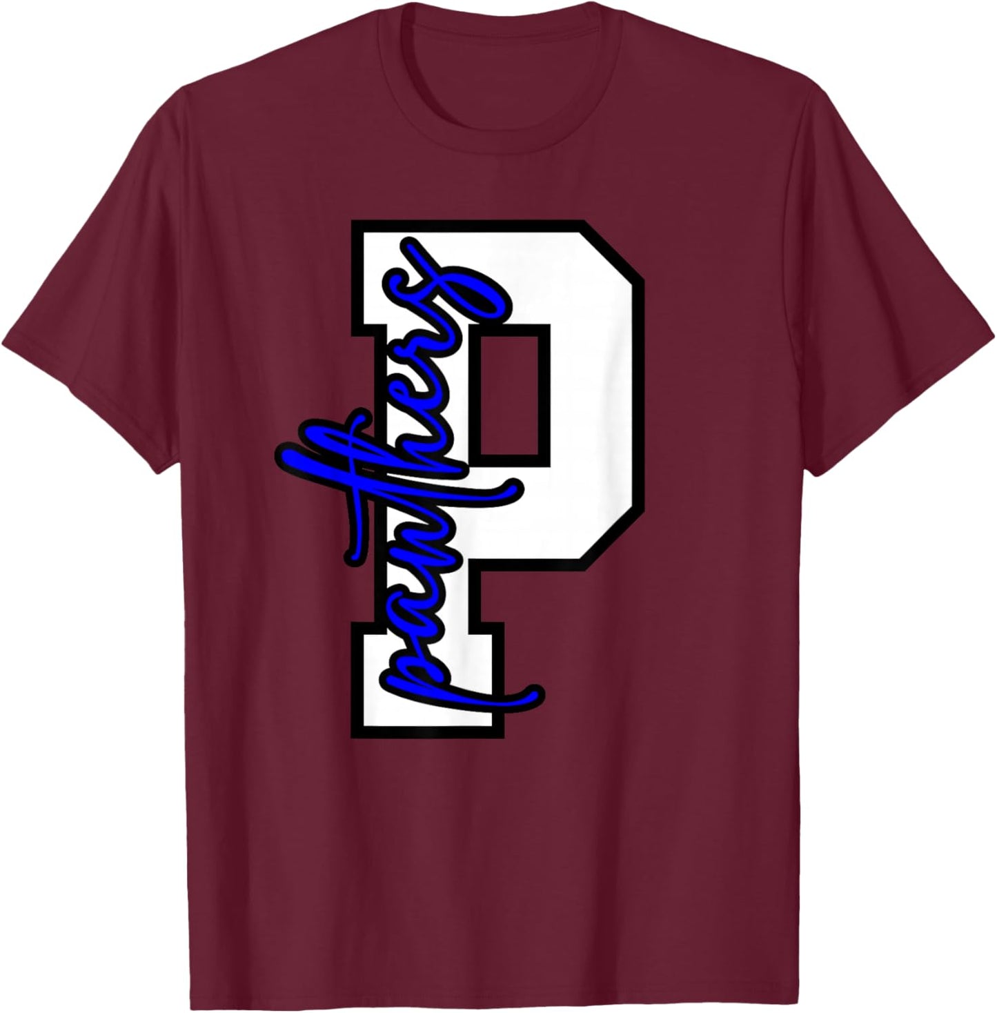 Panthers Varsity Letter School Spirit Blue Panther Pride T-Shirt - T-Shirt | Maroon