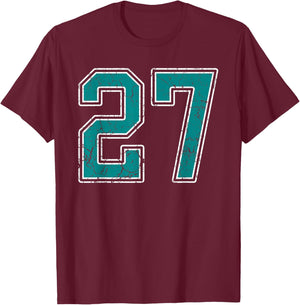 Teal and White Number 27 Jersey Player Uniform #27 Fan T-Shirt - T-Shirt | Maroon