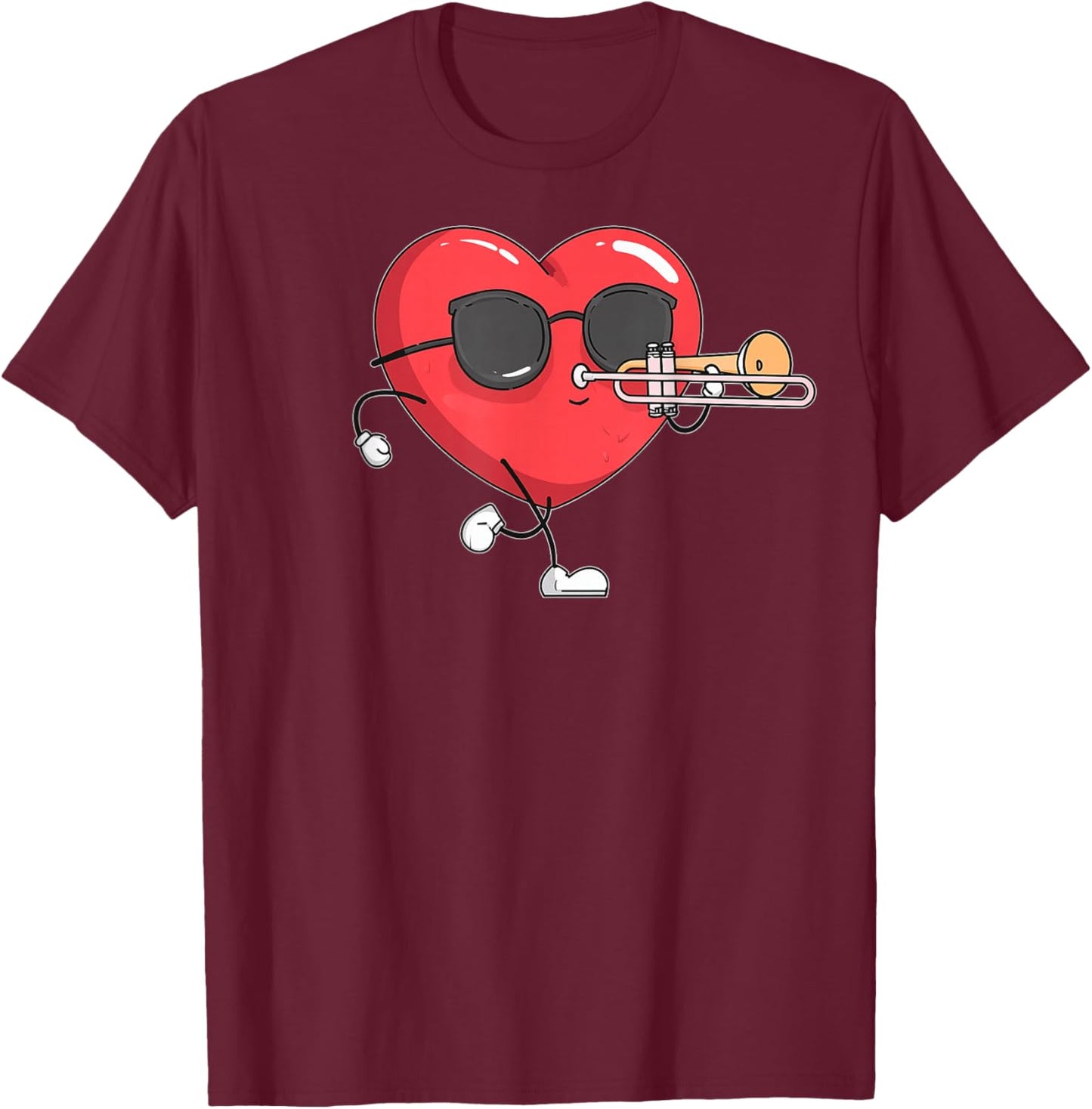 Trombone Heart Player Trombonist Valentine's Day Sunglasses T-Shirt - T-Shirt | Maroon