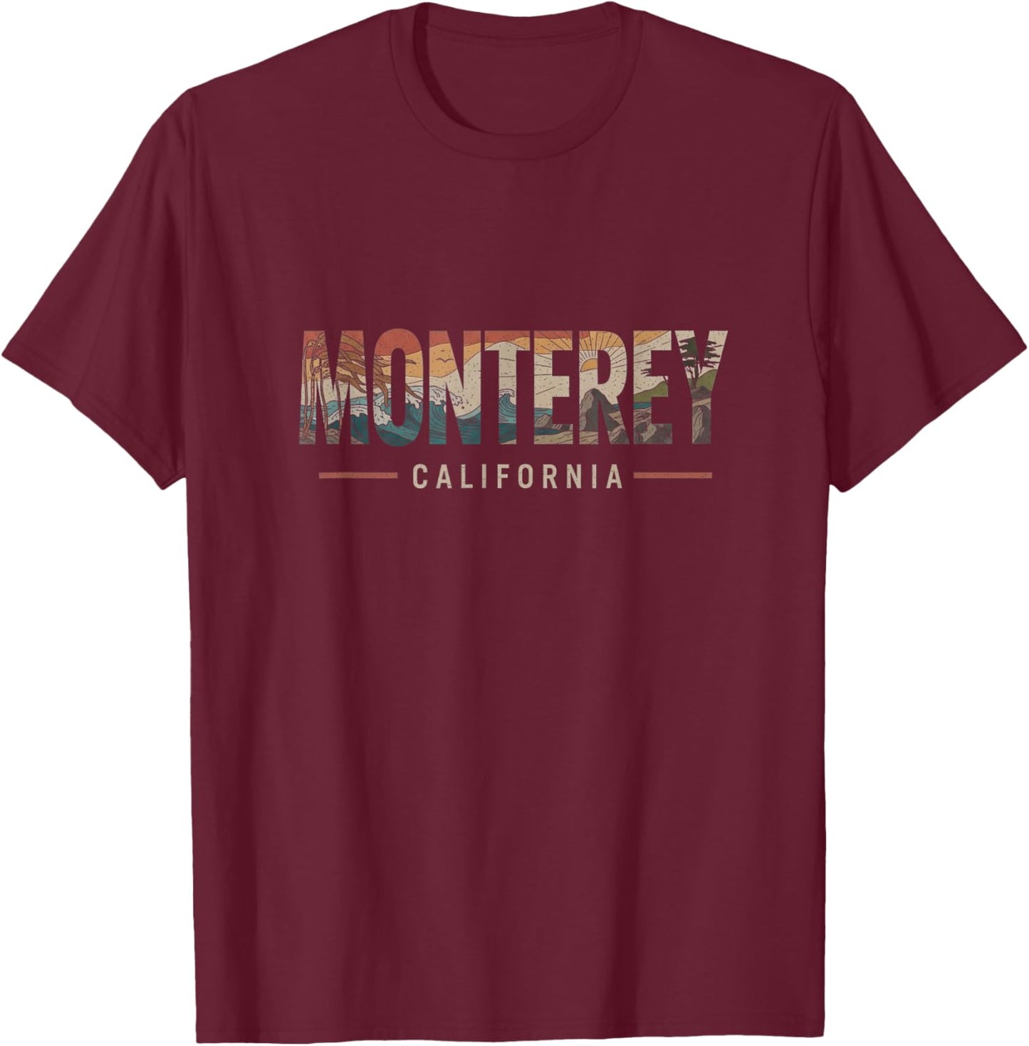 Retro Monterey California Design T-Shirt - T-Shirt | Maroon