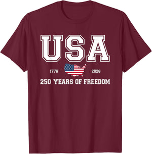 250 Years America 250th Anniversary Independence Day US Flag T-Shirt - T-Shirt | Maroon