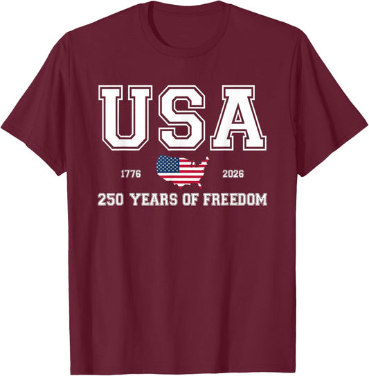 250 Years America 250th Anniversary Independence Day US Flag T-Shirt - T-Shirt | Maroon