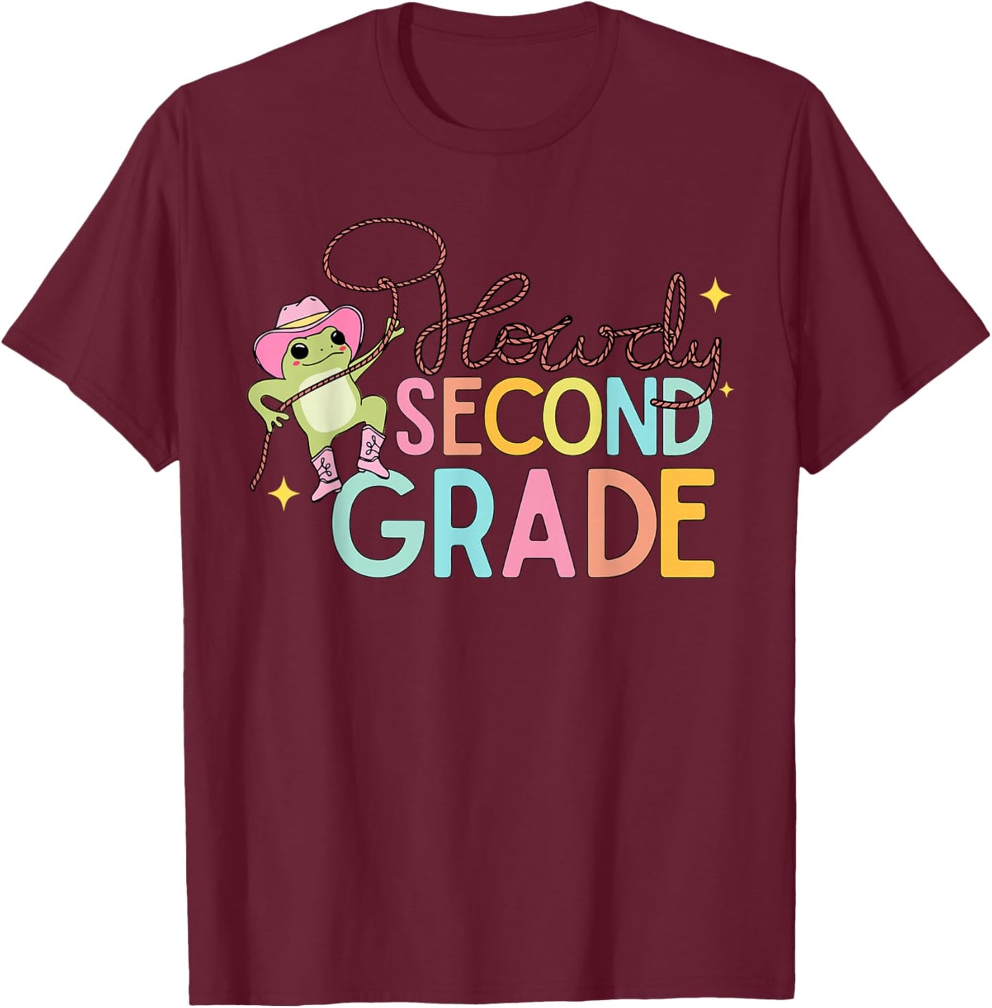 Cowboy Frog Howdy Second Grade Western Teacher Student T-Shirt - T-Shirt | Maroon