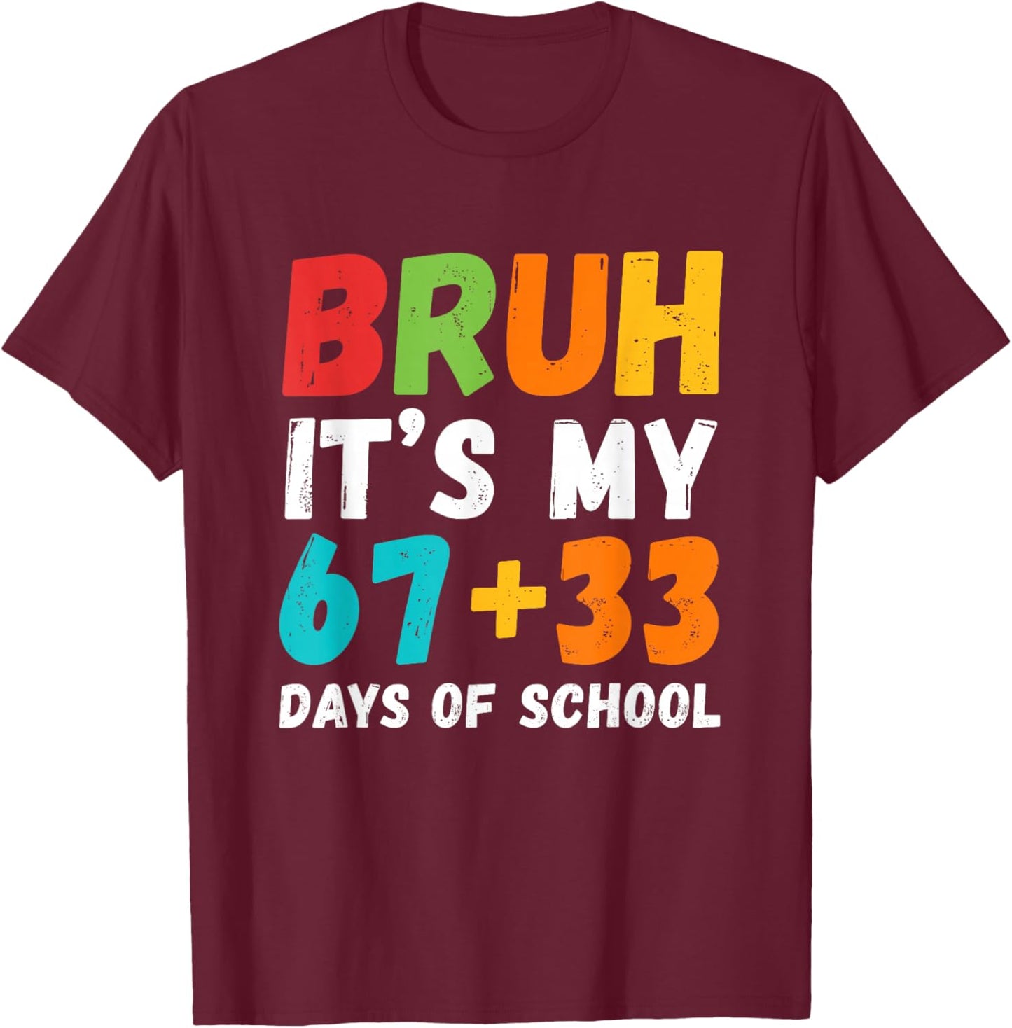 Bruh It's My 67 33 Days of School Boys Kids 100th Day 6 7 T-Shirt - T-Shirt | Maroon