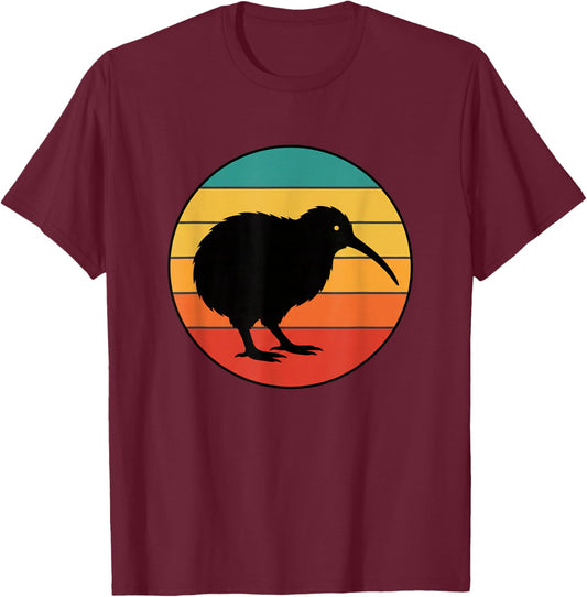 Bird Retro Kiwi Silhouette Sunset Vibe T-Shirt - T-Shirt | Maroon