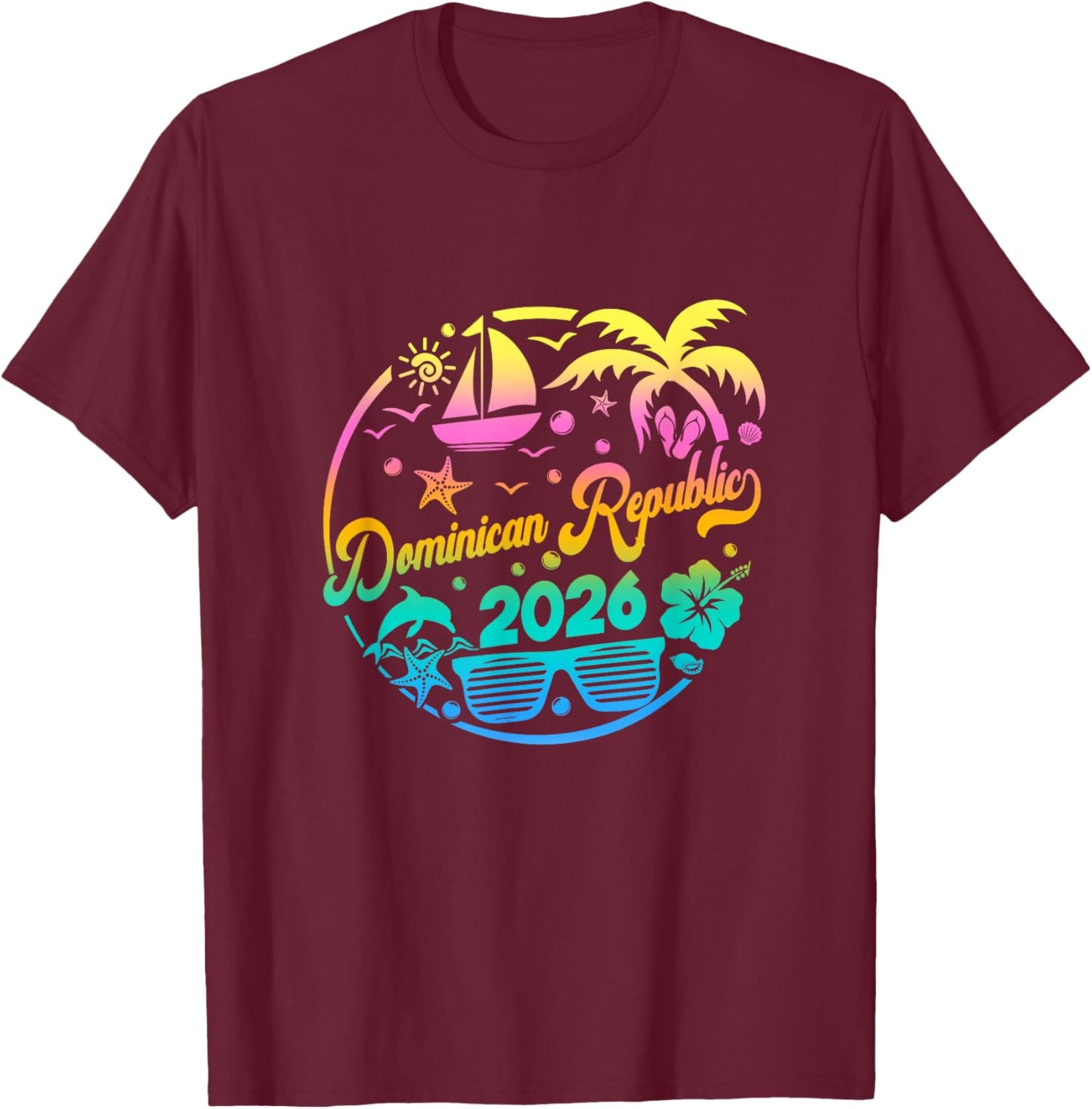 Dominican Republic 2026 Family Vacation Beach Matching Group T-Shirt - T-Shirt | Maroon