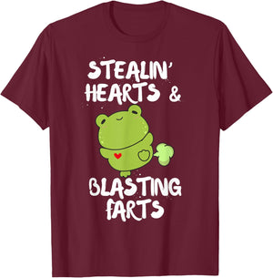 Valentines Day Stealing Hearts and Blasting Farts Funny Frog T-Shirt - T-Shirt | Maroon