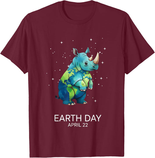 Earth Day 2026 Rhino Art T-Shirt - T-Shirt | Maroon