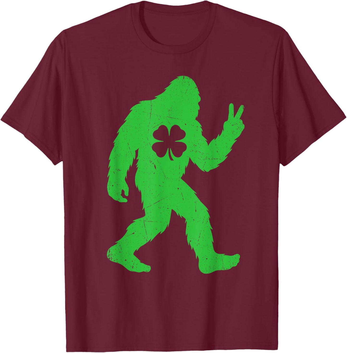 Retro Funny St Patrick's Day Bigfoot Shamrock Men Women Kids T-Shirt - T-Shirt | Maroon