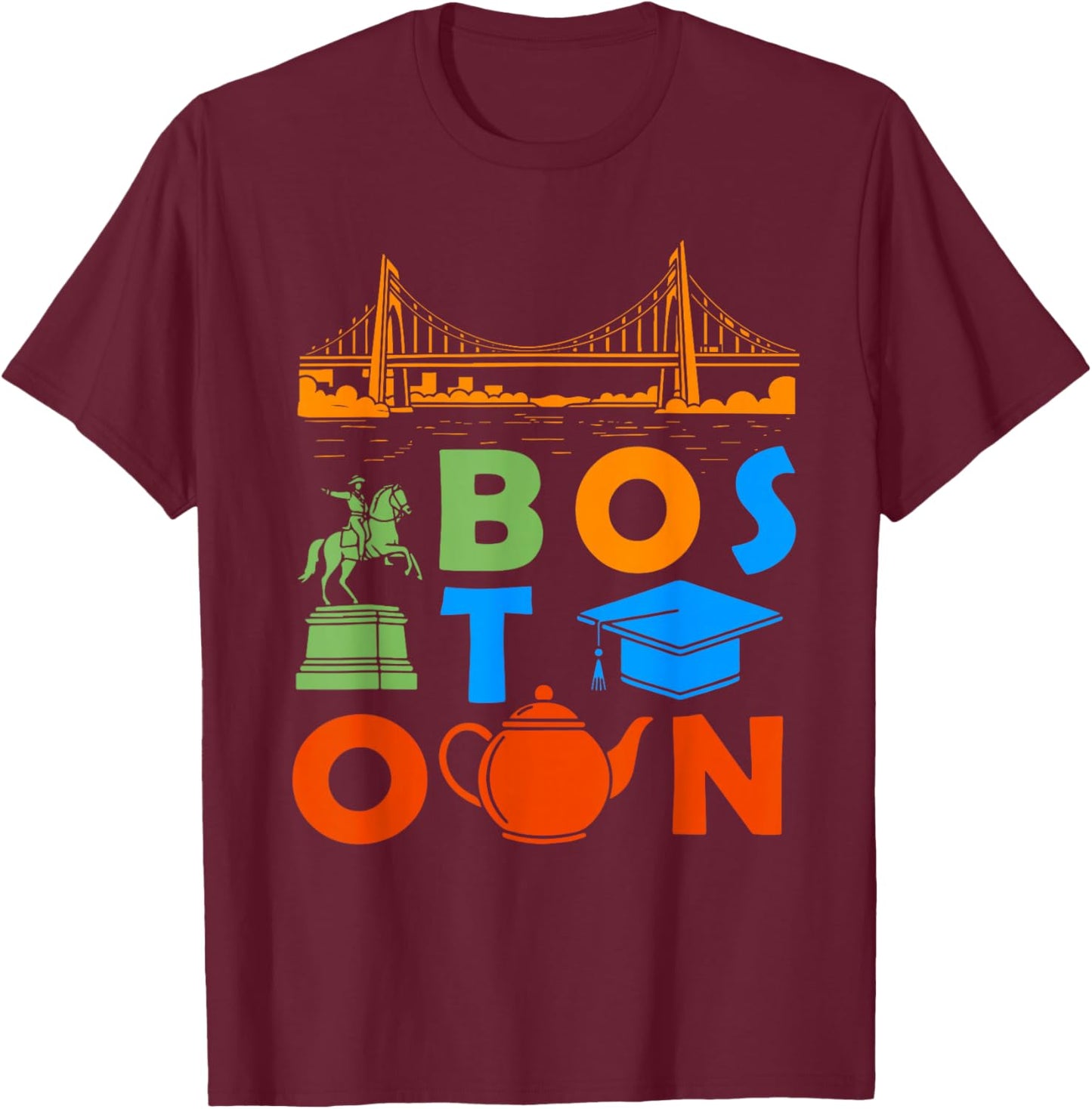 Boston Massachusetts Souvenir Men Boston Bridge Boston T-Shirt - T-Shirt | Maroon