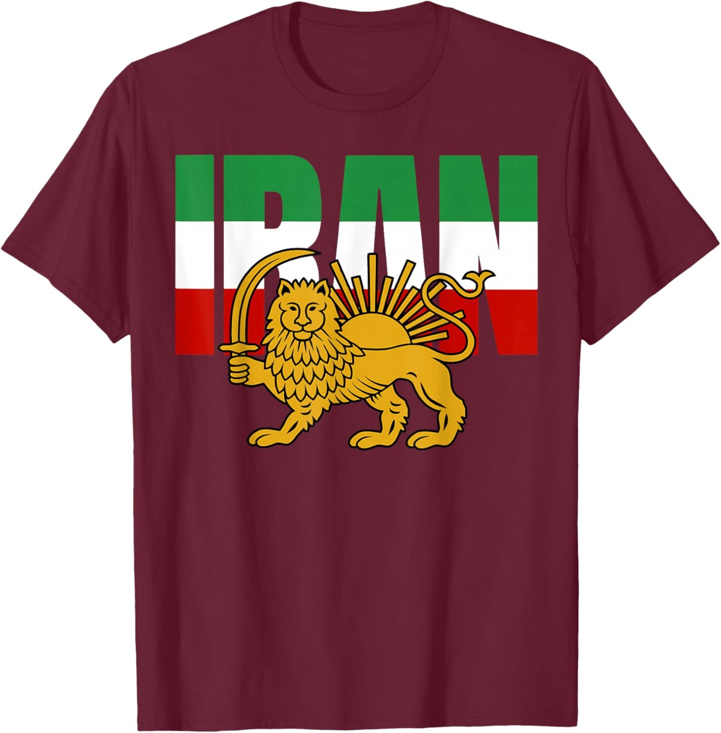 Free Iran Symbol Flag Heartbeat Freedom Love with Lion T-Shirt - T-Shirt | Maroon