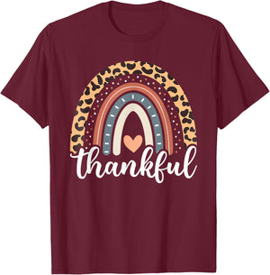 Thankful Thanksgiving Rainbow Leopard Women Girls T-Shirt - T-Shirt | Maroon