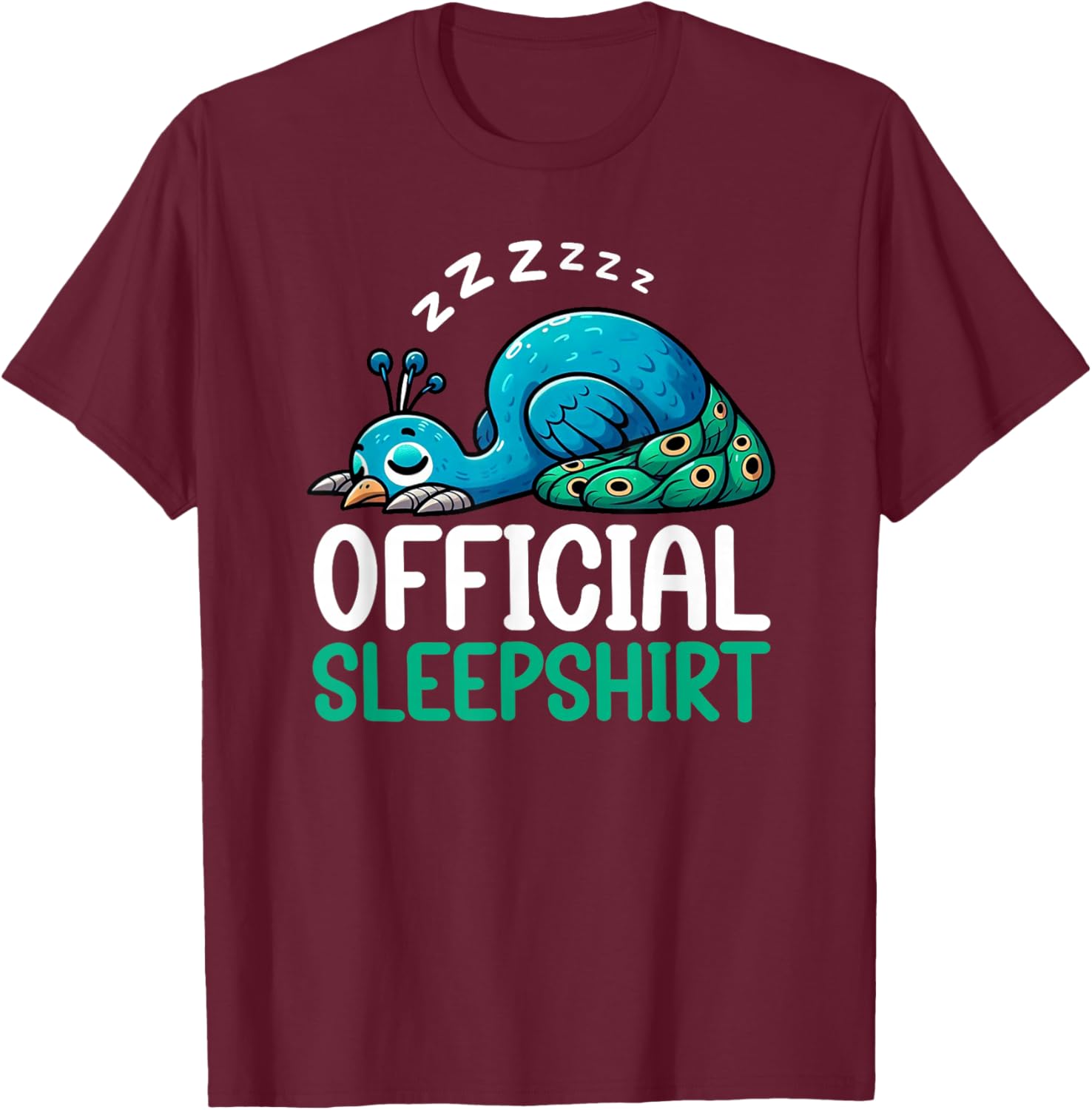 Official Sleepshirt Peacock Pajamas Lazy Sleeper Animal T-Shirt - T-Shirt | Maroon