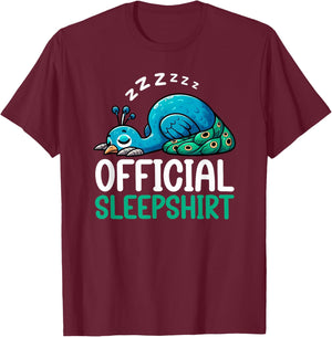 Official Sleepshirt Peacock Pajamas Lazy Sleeper Animal T-Shirt - T-Shirt | Maroon