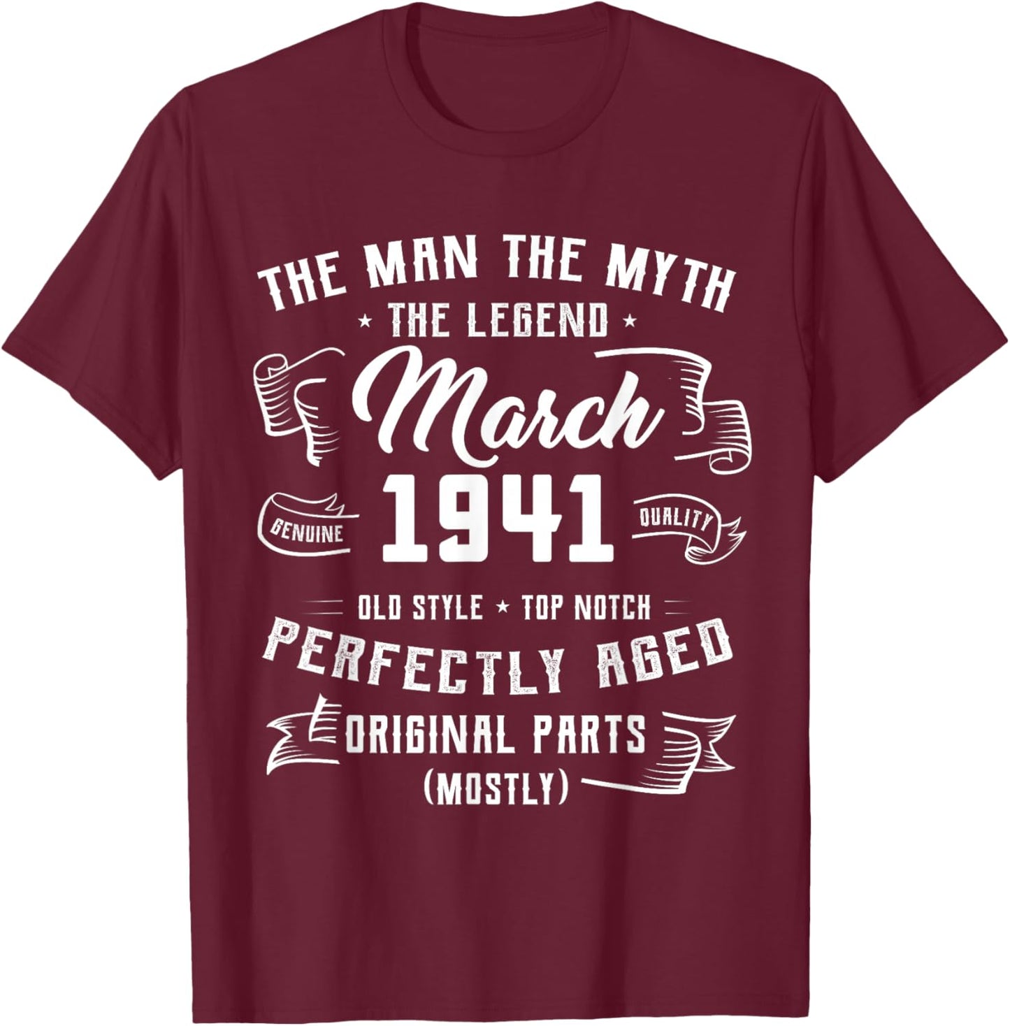 85th Birthday Gift Man Myth Legend March 1941 85 Yrs Old T-Shirt - T-Shirt | Maroon