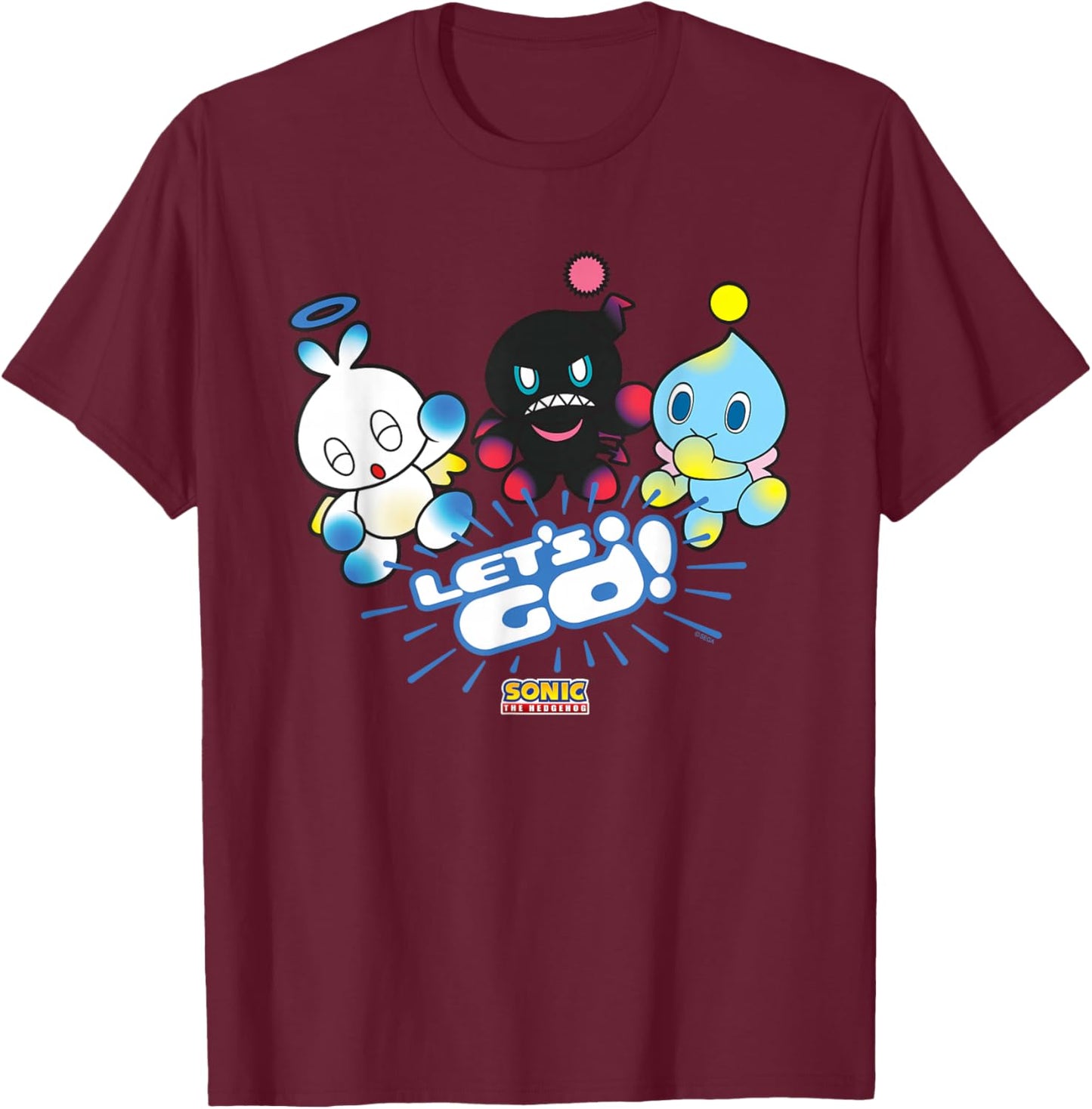Sonic The Hedgehog - Let’s Go, Chao! T-Shirt - T-Shirt | Maroon