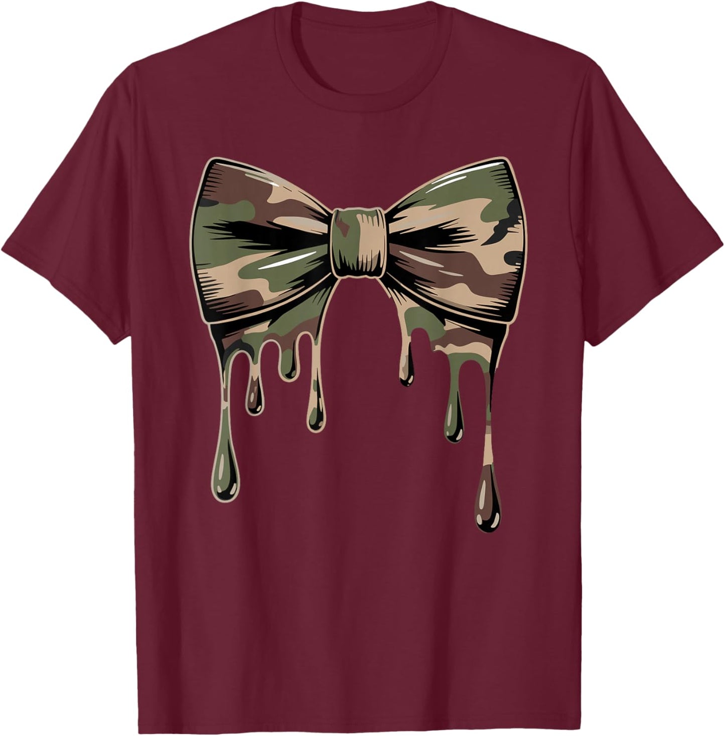 Camouflage Old Camo Bow Cute Country Hunting Women Girl T-Shirt - T-Shirt | Maroon