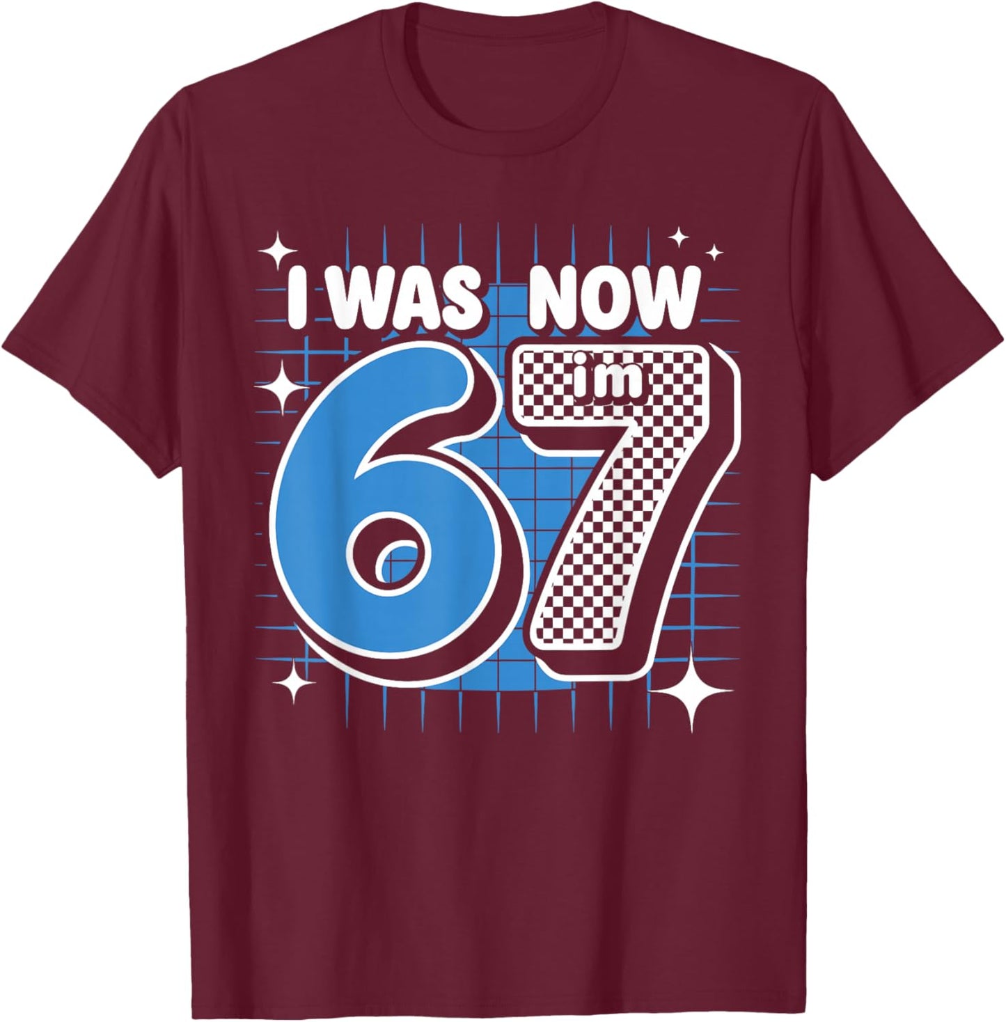 Blue Checkered I was 6 Now I'm 7 Birthday Boy Bday T-Shirt - T-Shirt | Maroon