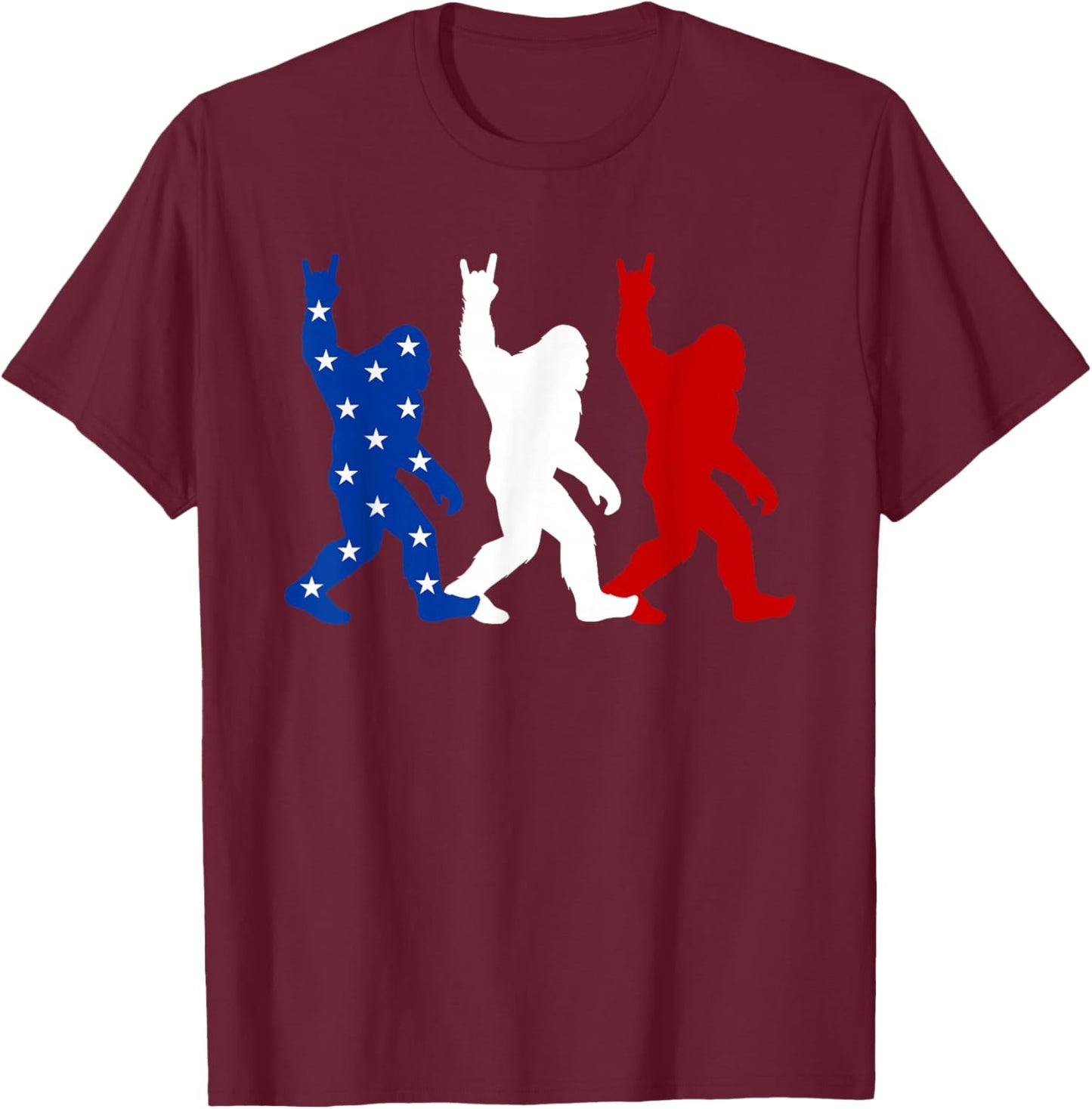 USA Flag Sasquatch 4th of July Funny Patriotic T-Shirt - T-Shirt | Maroon